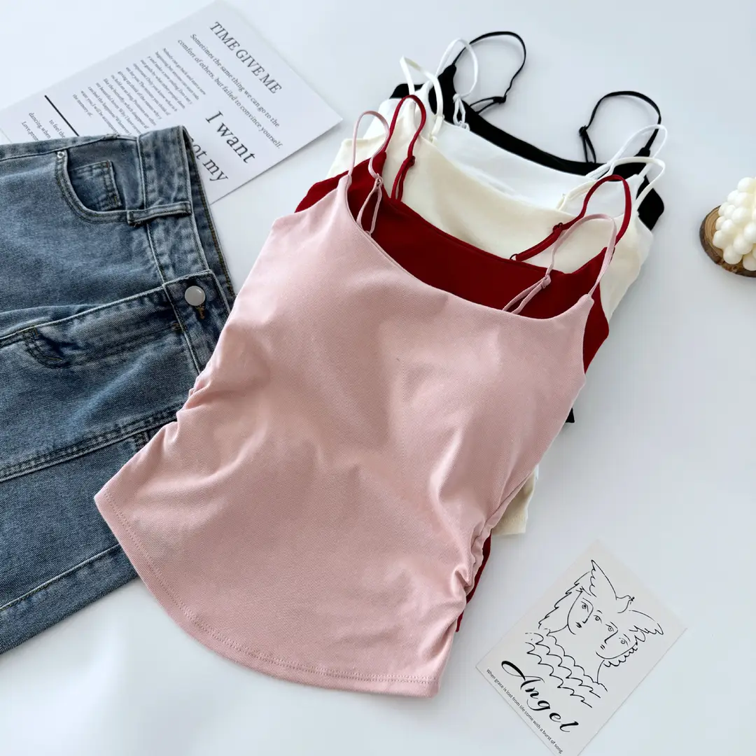 Pure desire versatile small sling design pleated sexy camisole women's inner and outer wear slimming top with chest pad — feature 11
