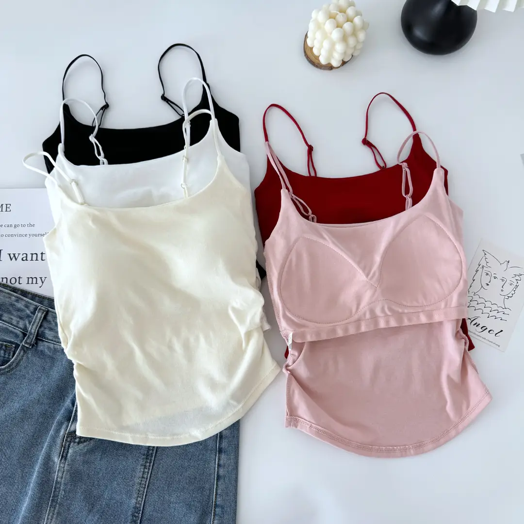 Pure desire versatile small sling design pleated sexy camisole women's inner and outer wear slimming top with chest pad — feature 13