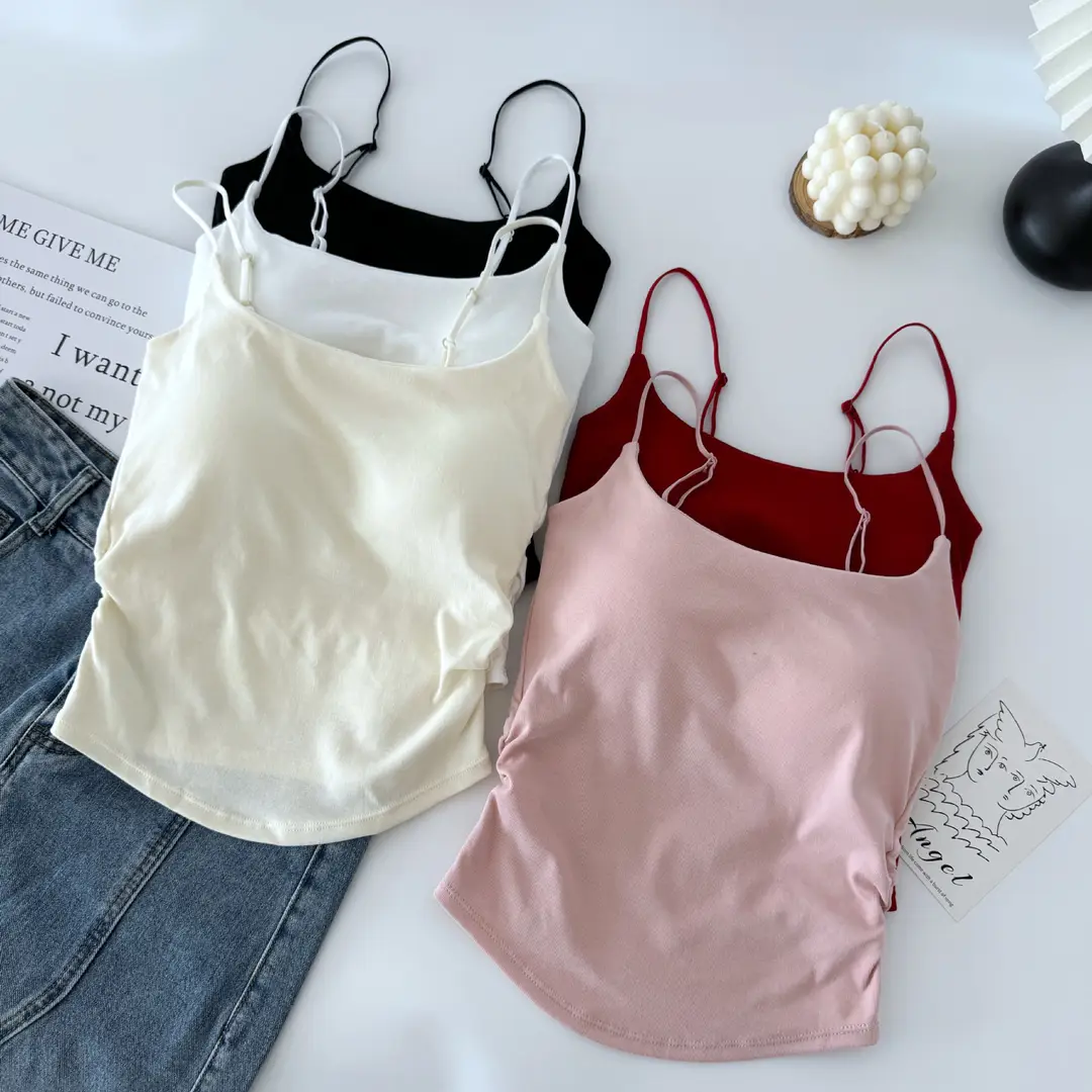 Pure desire versatile small sling design pleated sexy camisole women's inner and outer wear slimming top with chest pad — feature 14