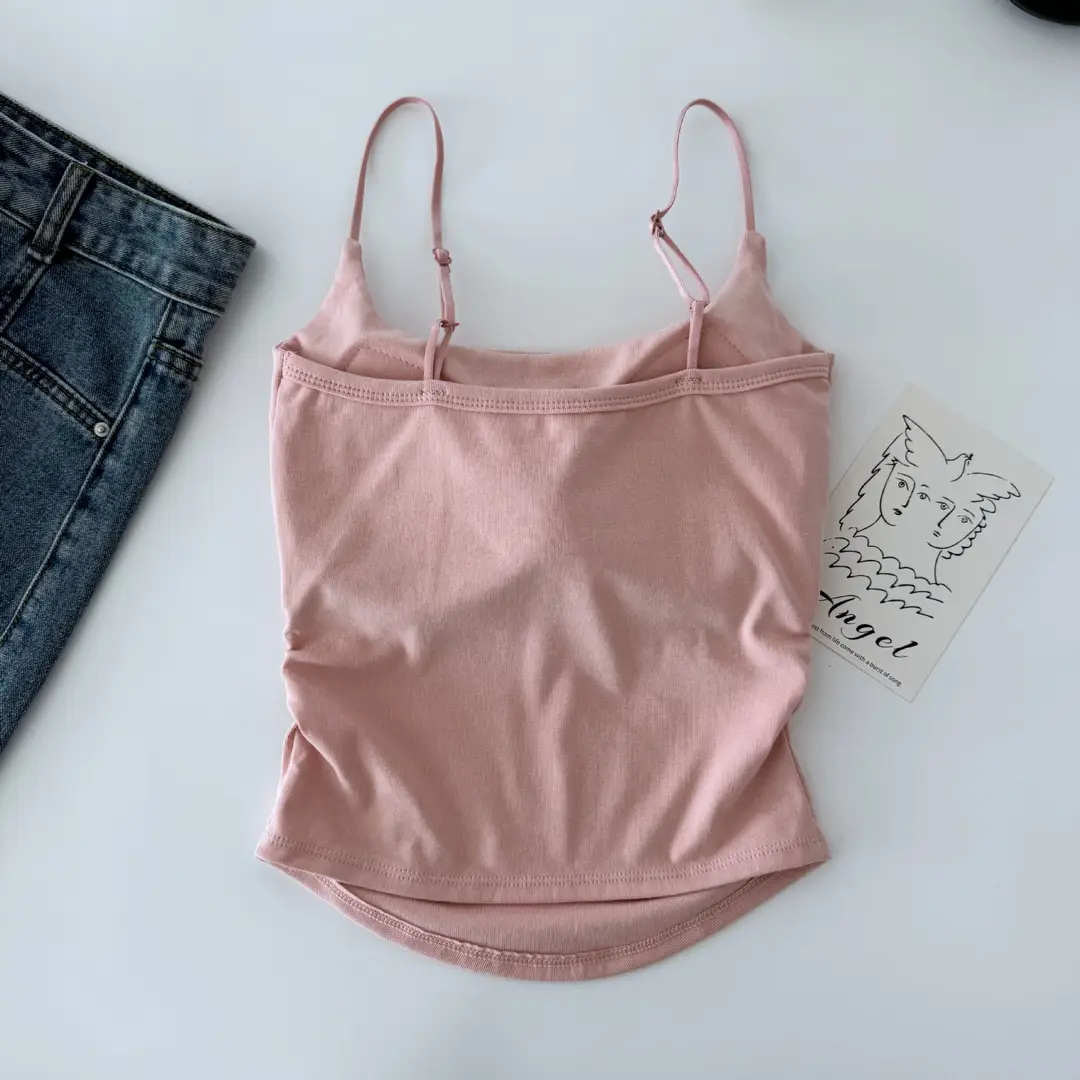 Pure desire versatile small sling design pleated sexy camisole women's inner and outer wear slimming top with chest pad — feature 18