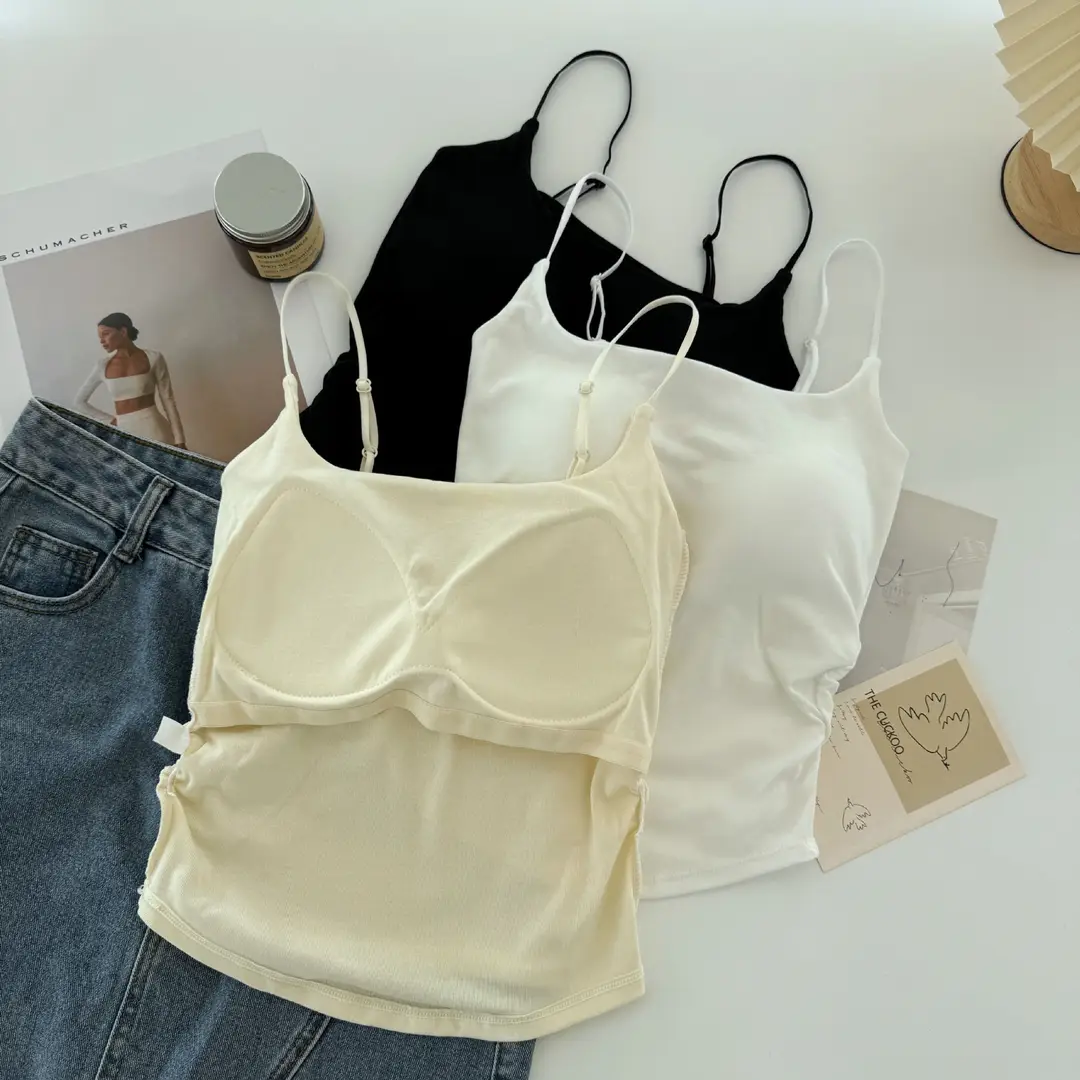 Pure desire versatile small sling design pleated sexy camisole women's inner and outer wear slimming top with chest pad — feature 25