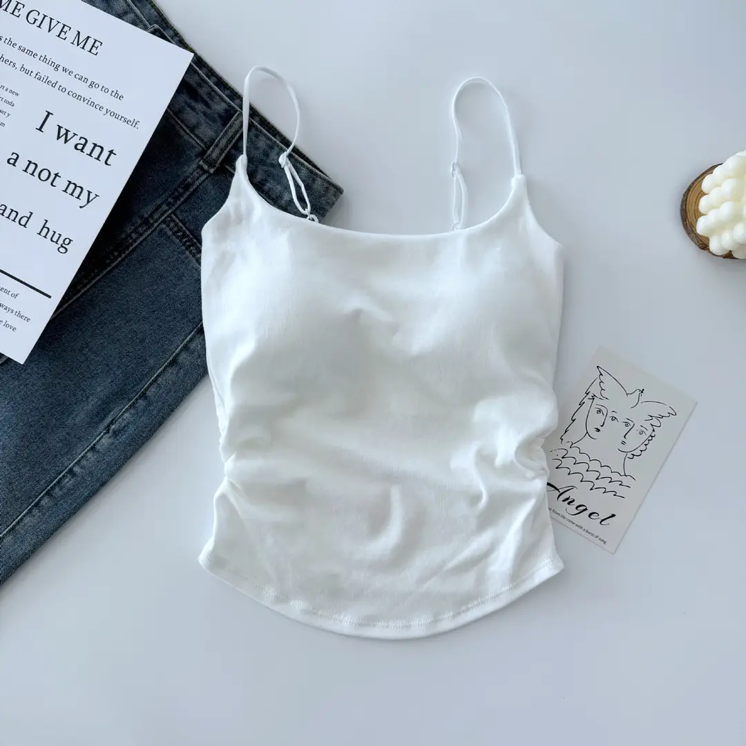 Pure desire versatile small sling design pleated sexy camisole women's inner and outer wear slimming top with chest pad — feature 30