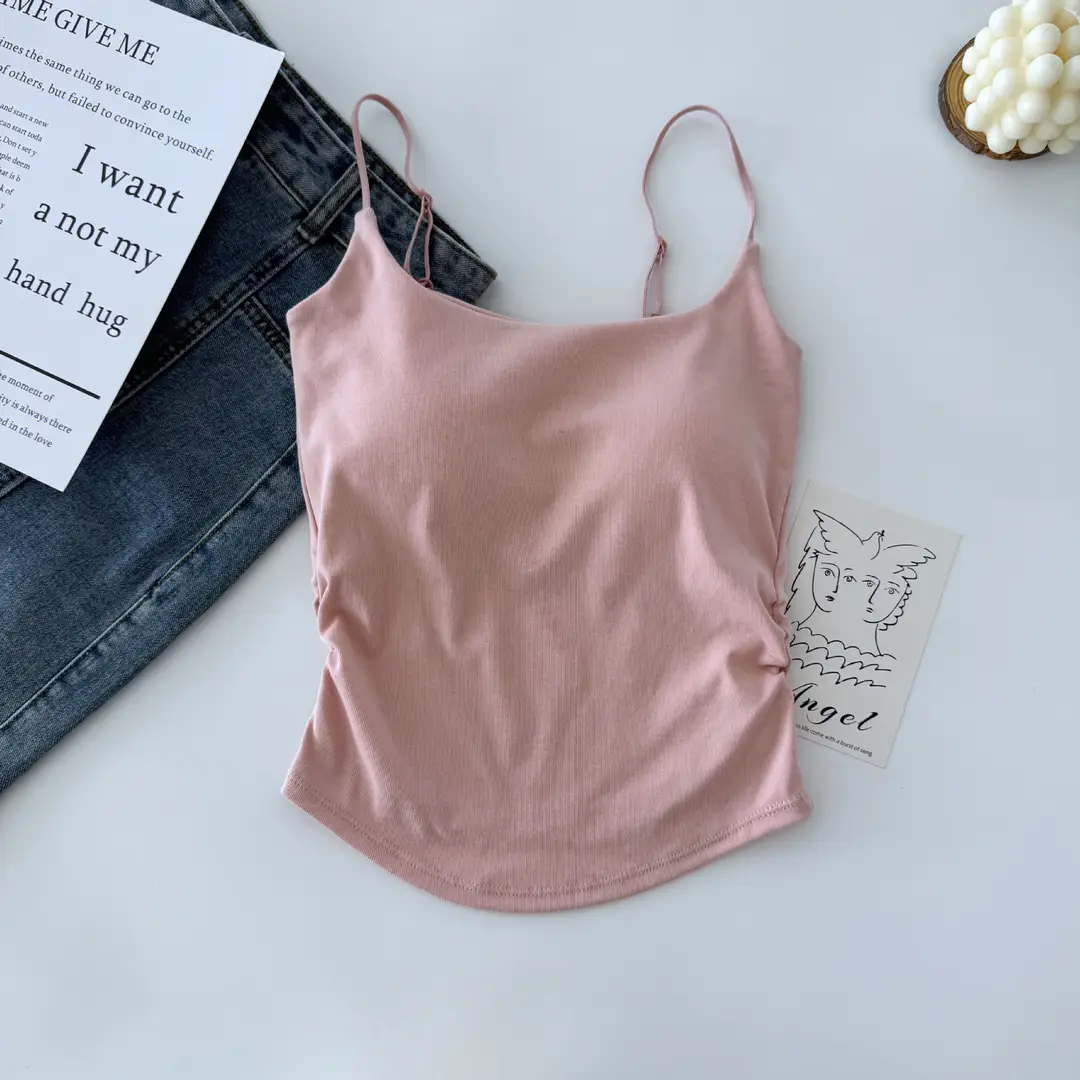 Pure desire versatile small sling design pleated sexy camisole women's inner and outer wear slimming top with chest pad — feature 31