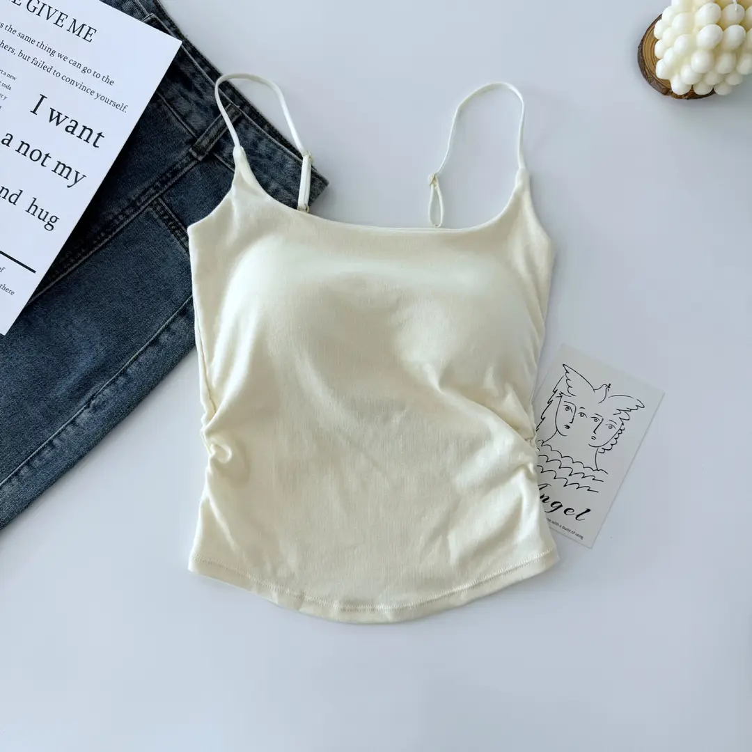 Pure desire versatile small sling design pleated sexy camisole women's inner and outer wear slimming top with chest pad — feature 33