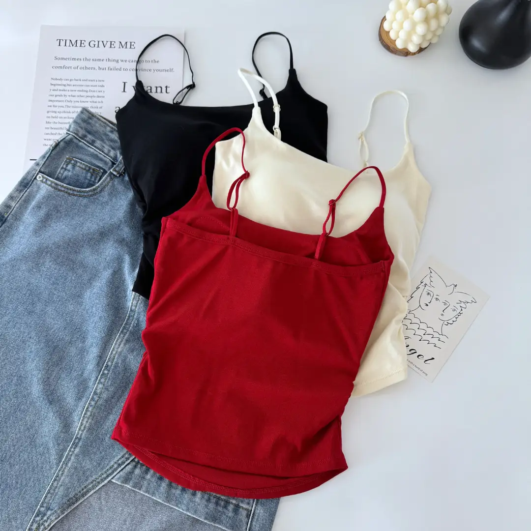 Pure desire versatile small sling design pleated sexy camisole women's inner and outer wear slimming top with chest pad — feature 4