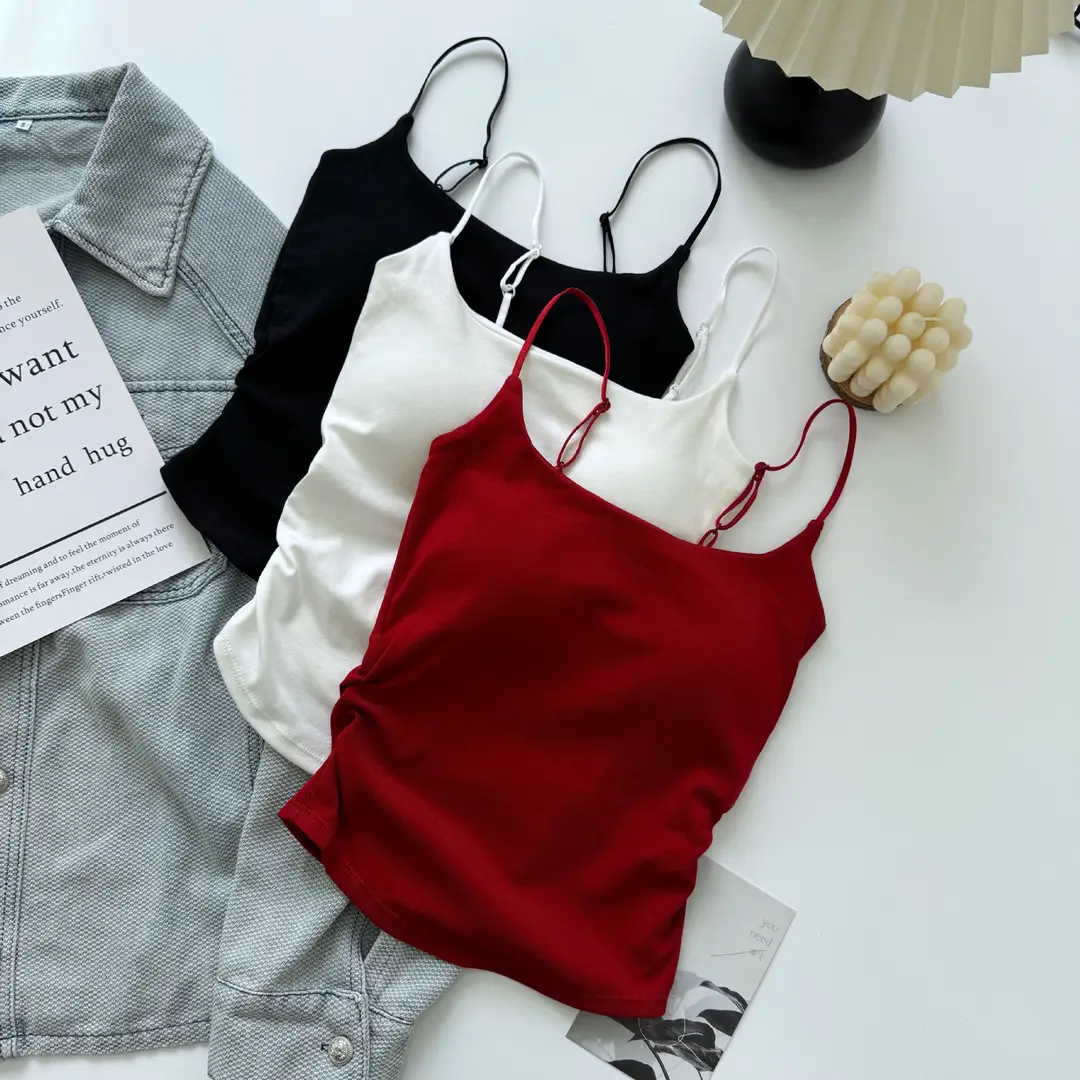 Pure desire versatile small sling design pleated sexy camisole women's inner and outer wear slimming top with chest pad — feature 5