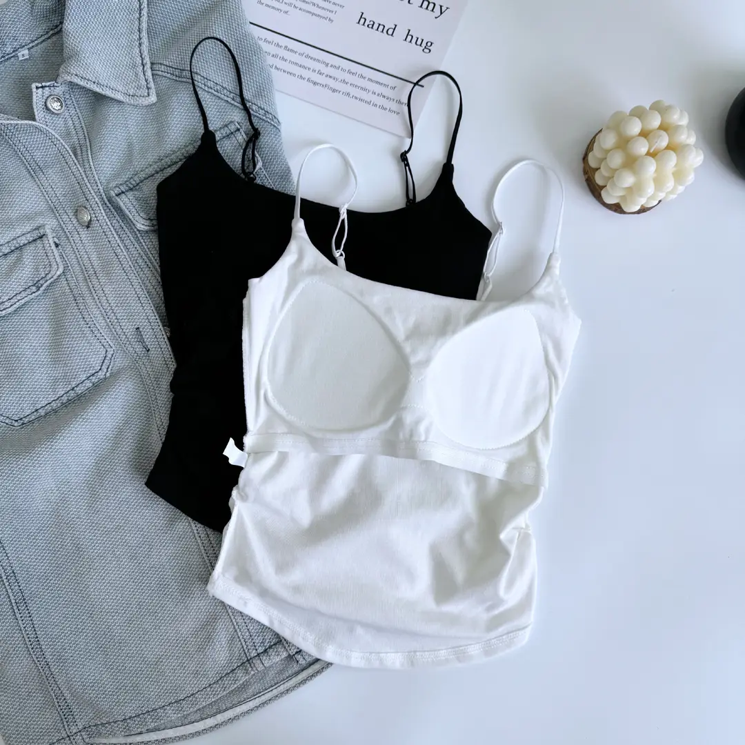 Pure desire versatile small sling design pleated sexy camisole women's inner and outer wear slimming top with chest pad — feature 7