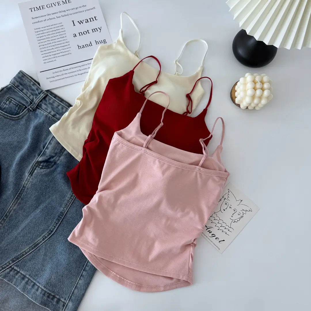 Pure desire versatile small sling design pleated sexy camisole women's inner and outer wear slimming top with chest pad — feature 8