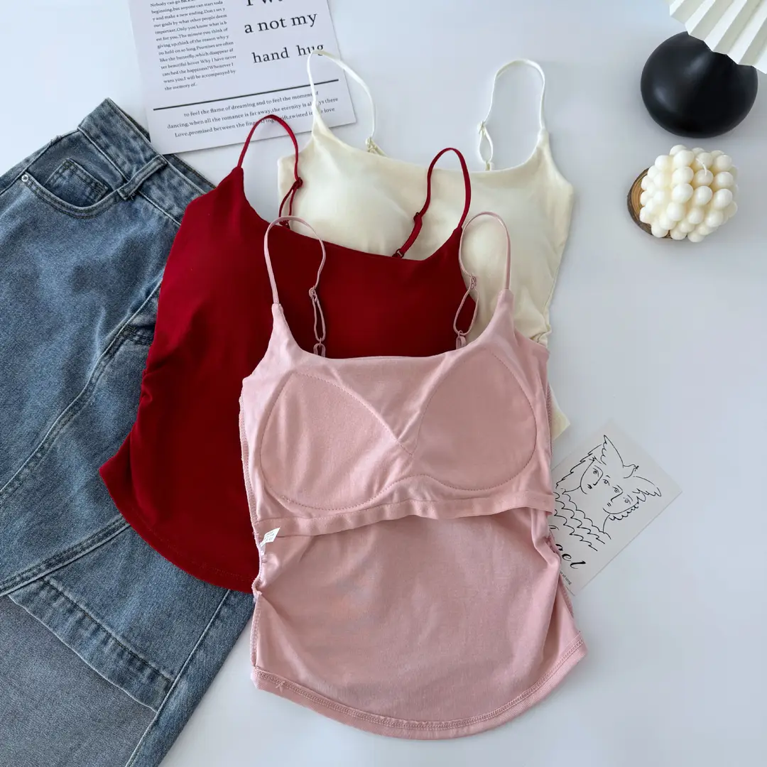 Pure desire versatile small sling design pleated sexy camisole women's inner and outer wear slimming top with chest pad — feature 9