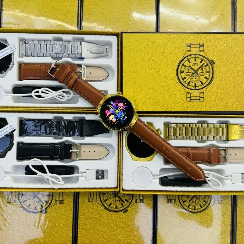 HiWatch Ultra GS Smart Watch Gold Leather Strap - Image 3