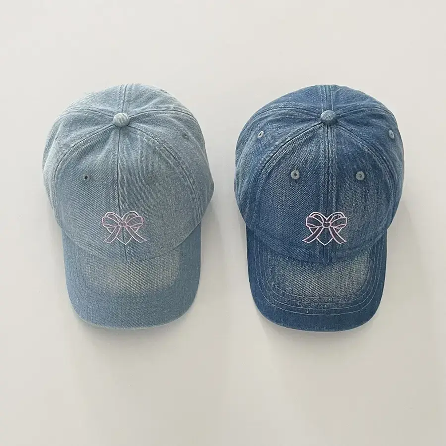 Women Denim Bow Cap Set Blue Black Wide Brim - Image 6