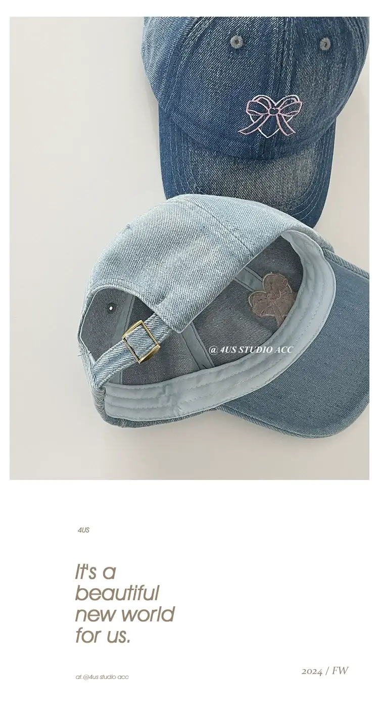 Women Denim Bow Cap Set Blue Black Wide Brim — feature 2