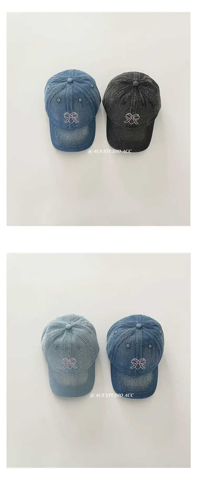 Women Denim Bow Cap Set Blue Black Wide Brim — feature 3