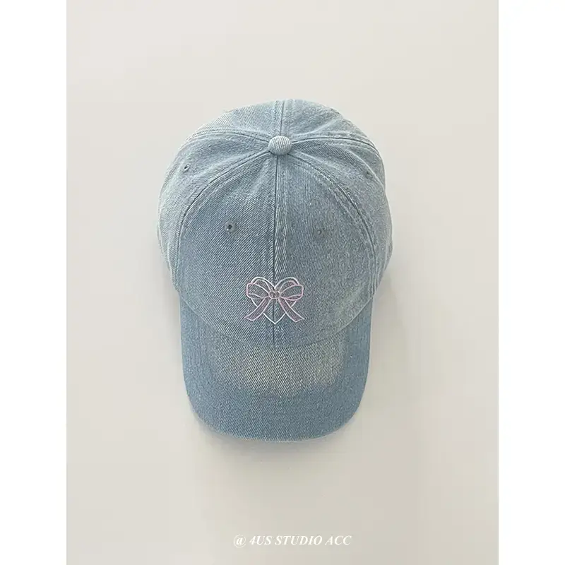 Women Denim Bow Cap Set Blue Black Wide Brim - Image 2