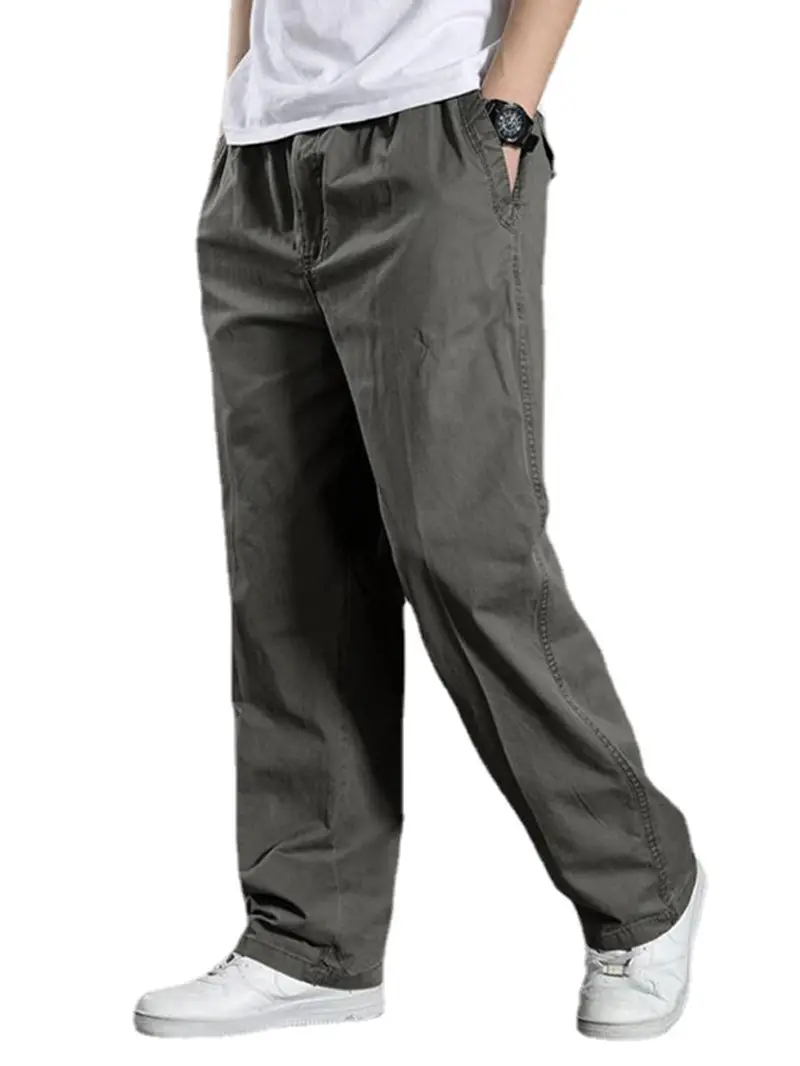 Spring Men Cotton Loose Pants Gray Oversized Casual - Image 41