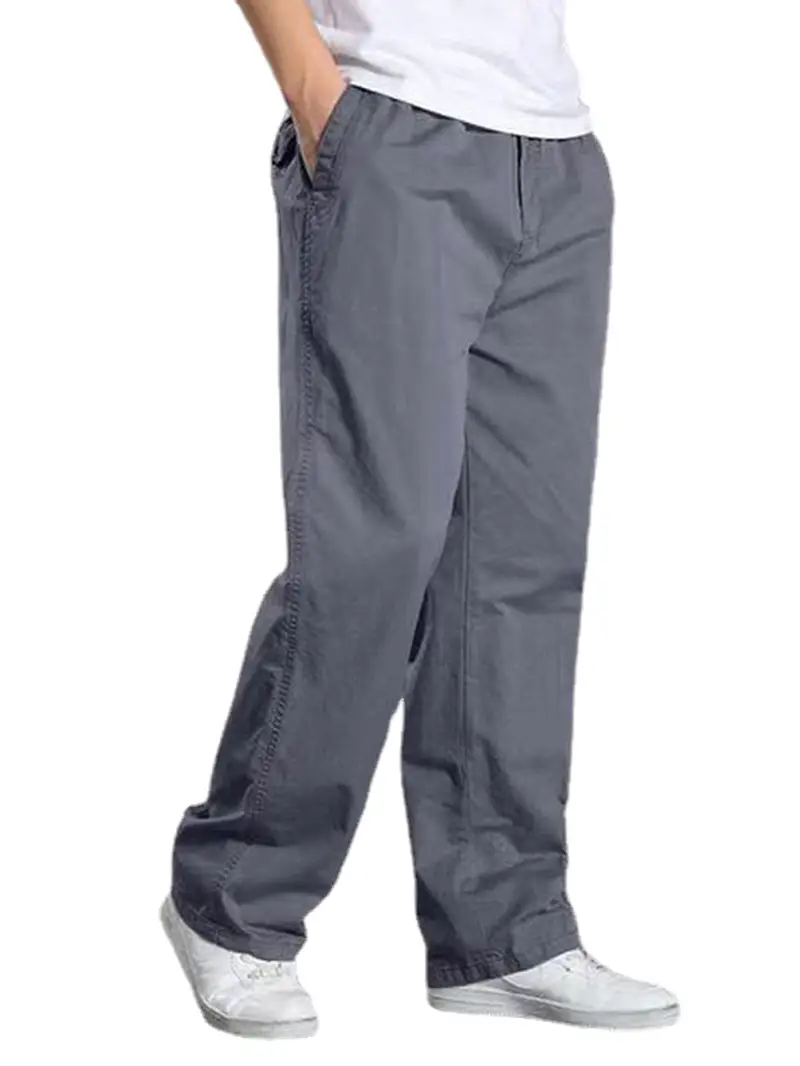 Spring Men Cotton Loose Pants Gray Oversized Casual - Image 44