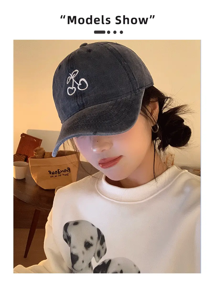 Women Cherry Embroidered Baseball Caps 2024 Light Blue Black — feature 1