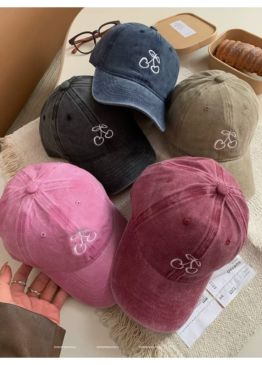 Women Cherry Embroidered Baseball Caps 2024 Light Blue Black — feature 10