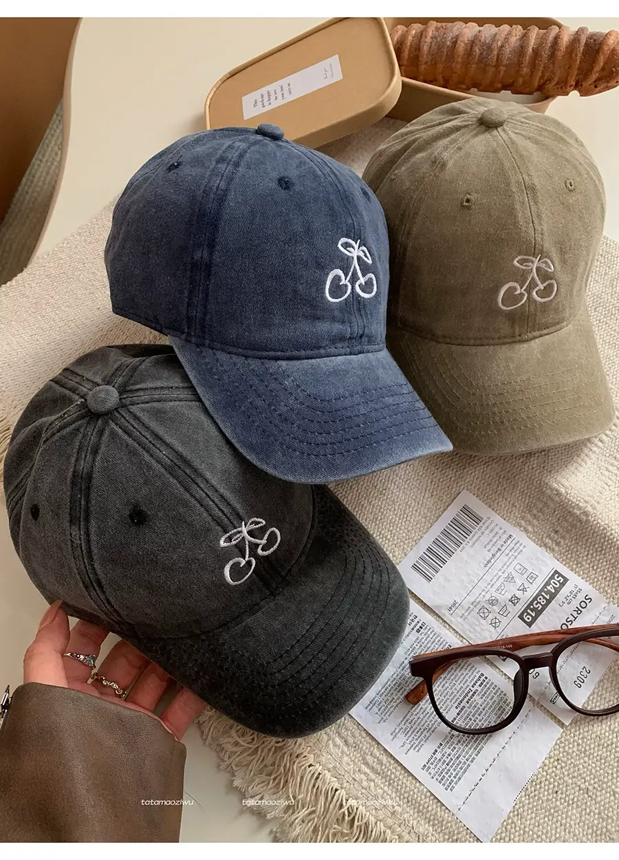 Women Cherry Embroidered Baseball Caps 2024 Light Blue Black — feature 12