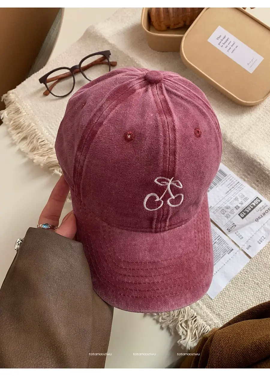 Women Cherry Embroidered Baseball Caps 2024 Light Blue Black — feature 13