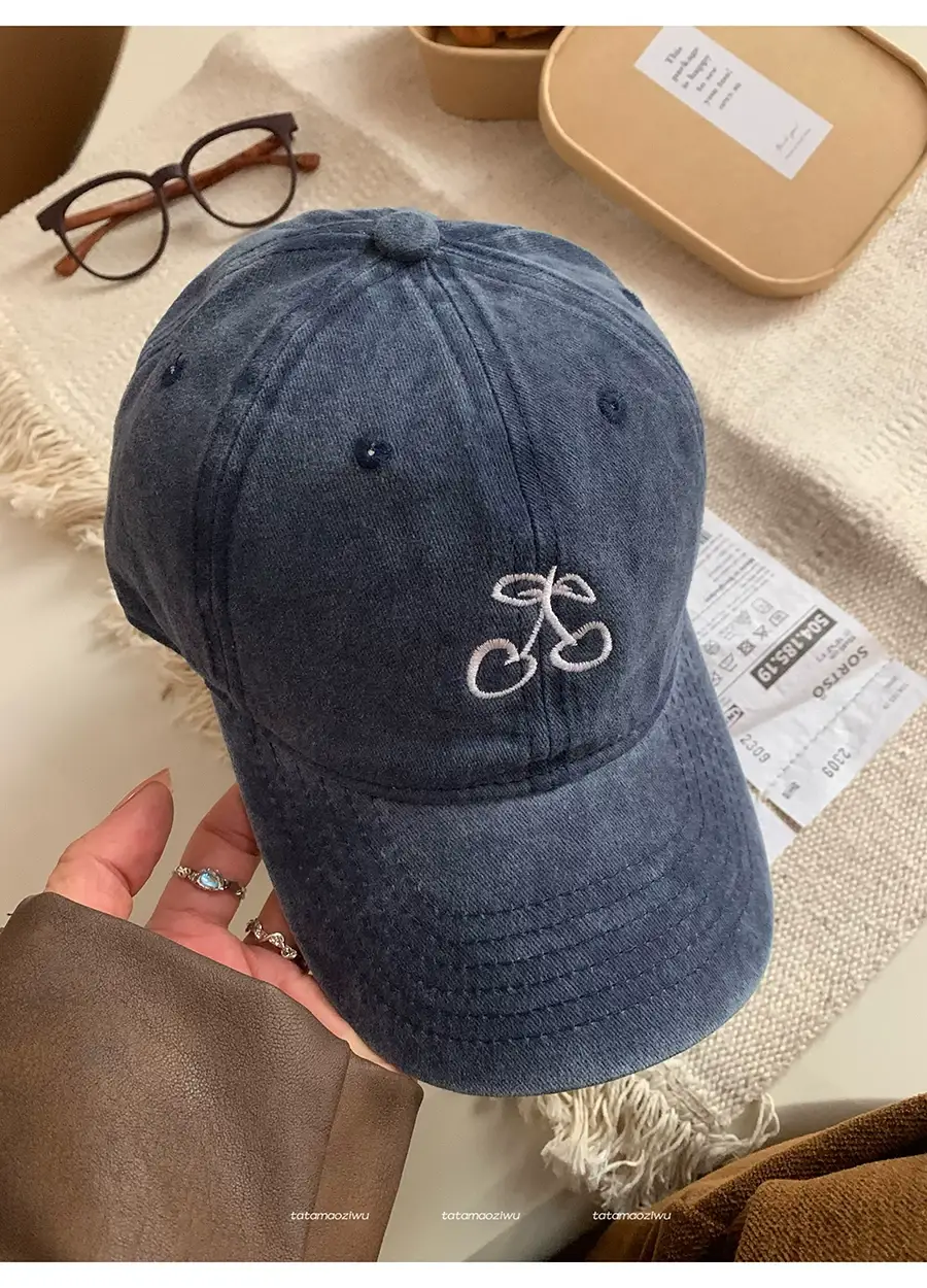 Women Cherry Embroidered Baseball Caps 2024 Light Blue Black — feature 16