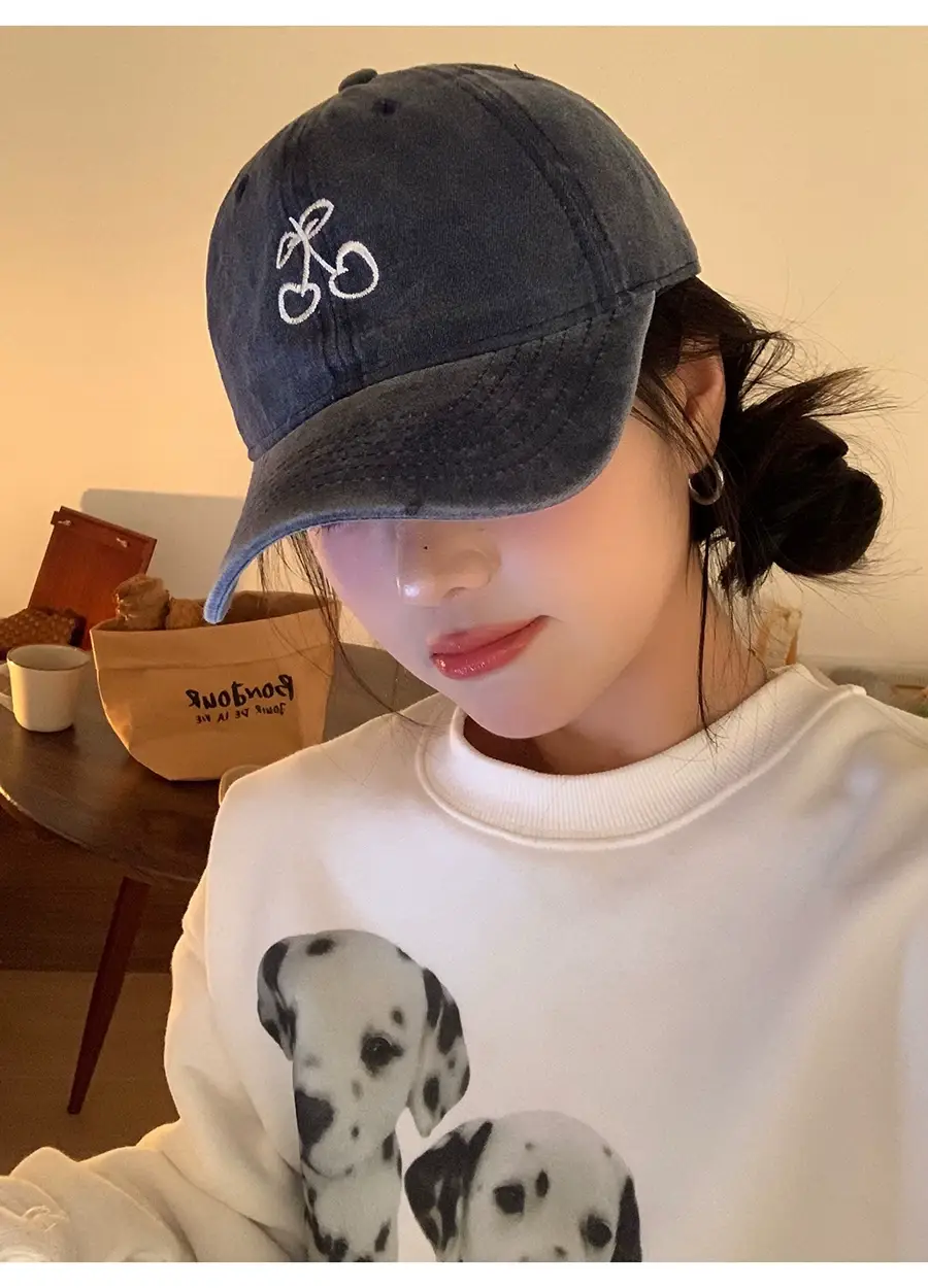 Women Cherry Embroidered Baseball Caps 2024 Light Blue Black — feature 3