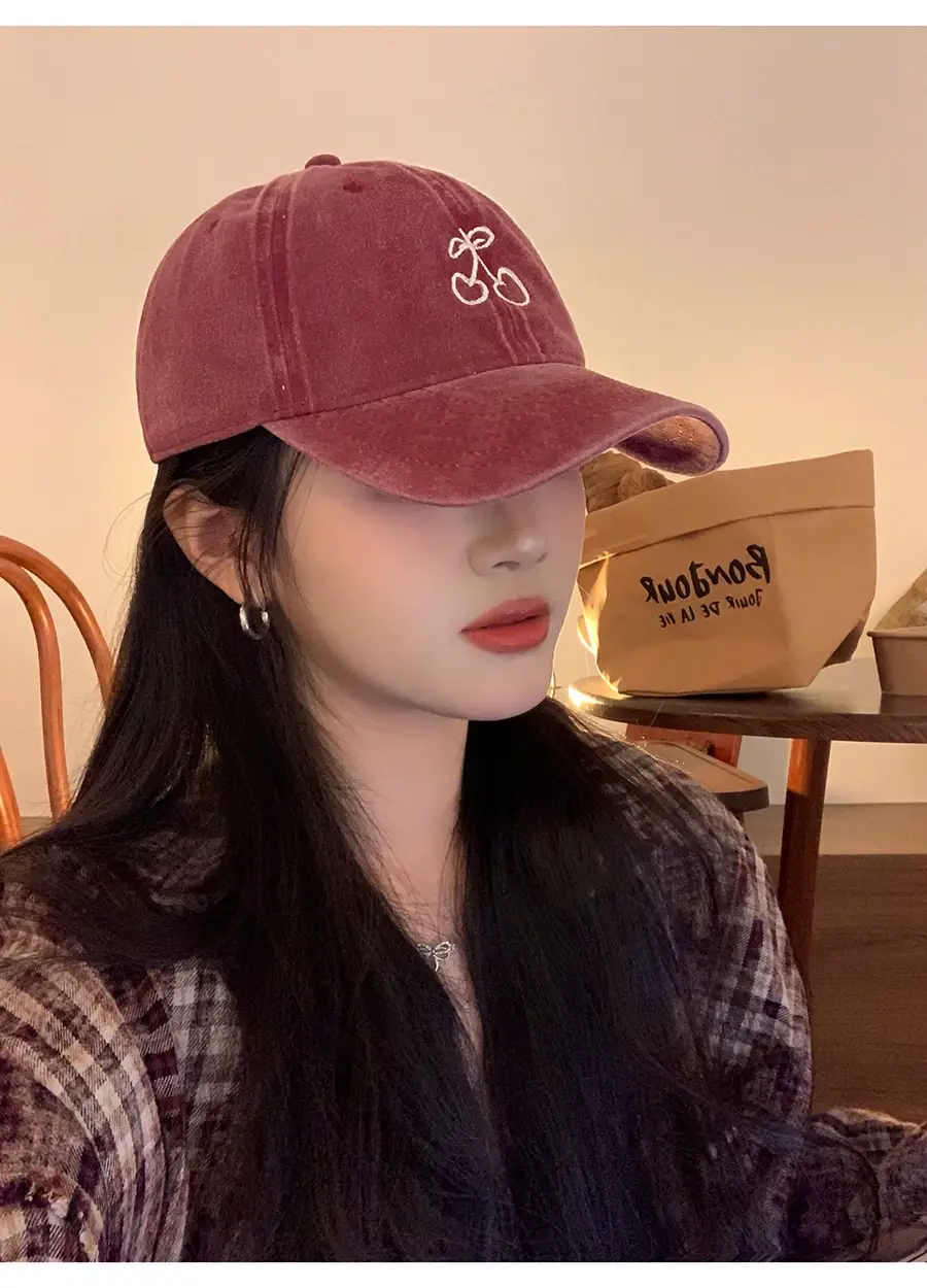 Women Cherry Embroidered Baseball Caps 2024 Light Blue Black — feature 5
