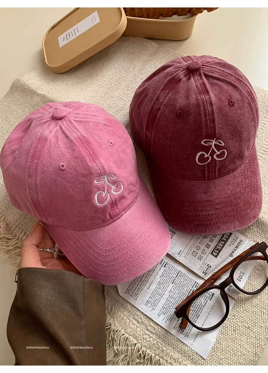 Women Cherry Embroidered Baseball Caps 2024 Light Blue Black — feature 7