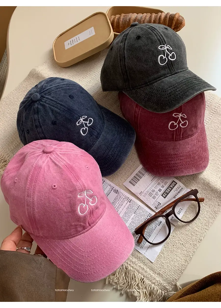 Women Cherry Embroidered Baseball Caps 2024 Light Blue Black — feature 8