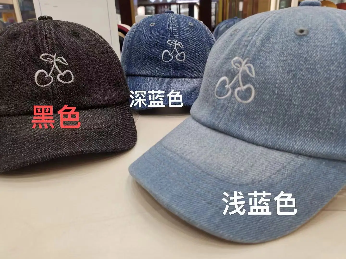 Women Cherry Embroidered Baseball Caps 2024 Light Blue Black - Image 6