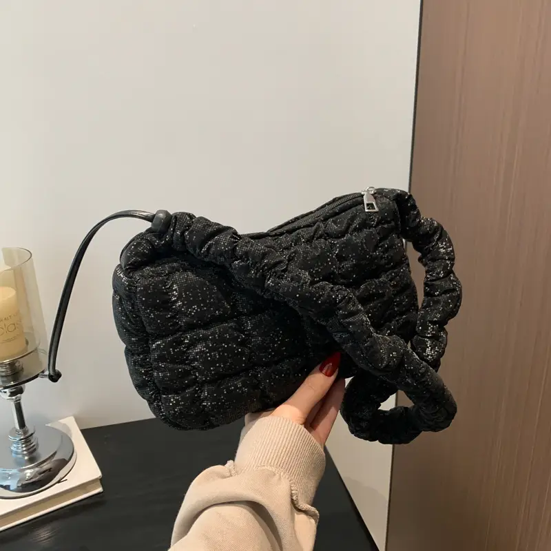 Grey Pleated Shoulder Bag for Women 2024 Spring - Image 4