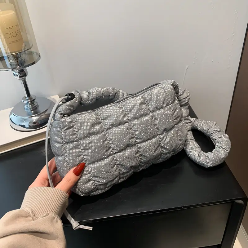 Grey Pleated Shoulder Bag for Women 2024 Spring - Image 6
