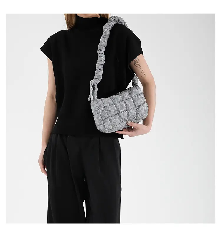 Grey Pleated Shoulder Bag for Women 2024 Spring — feature 13