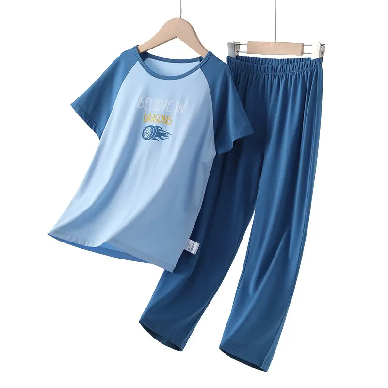 Children's Blue White Cartoon Pajamas Set for Boys - Image 7