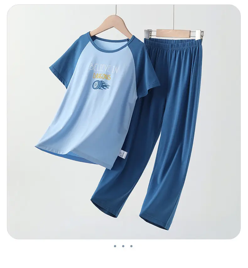 Children's Blue White Cartoon Pajamas Set for Boys — feature 11