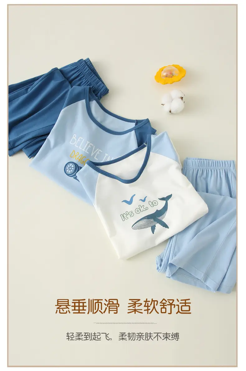 Children's Blue White Cartoon Pajamas Set for Boys — feature 5