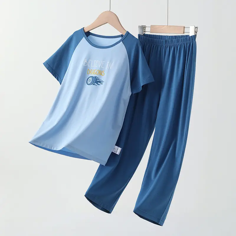 Children's Blue White Cartoon Pajamas Set for Boys - Image 2