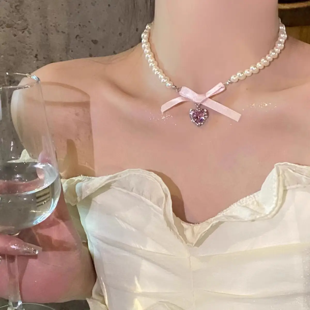 French Style Pearl Bow Necklace for Women - Image 17