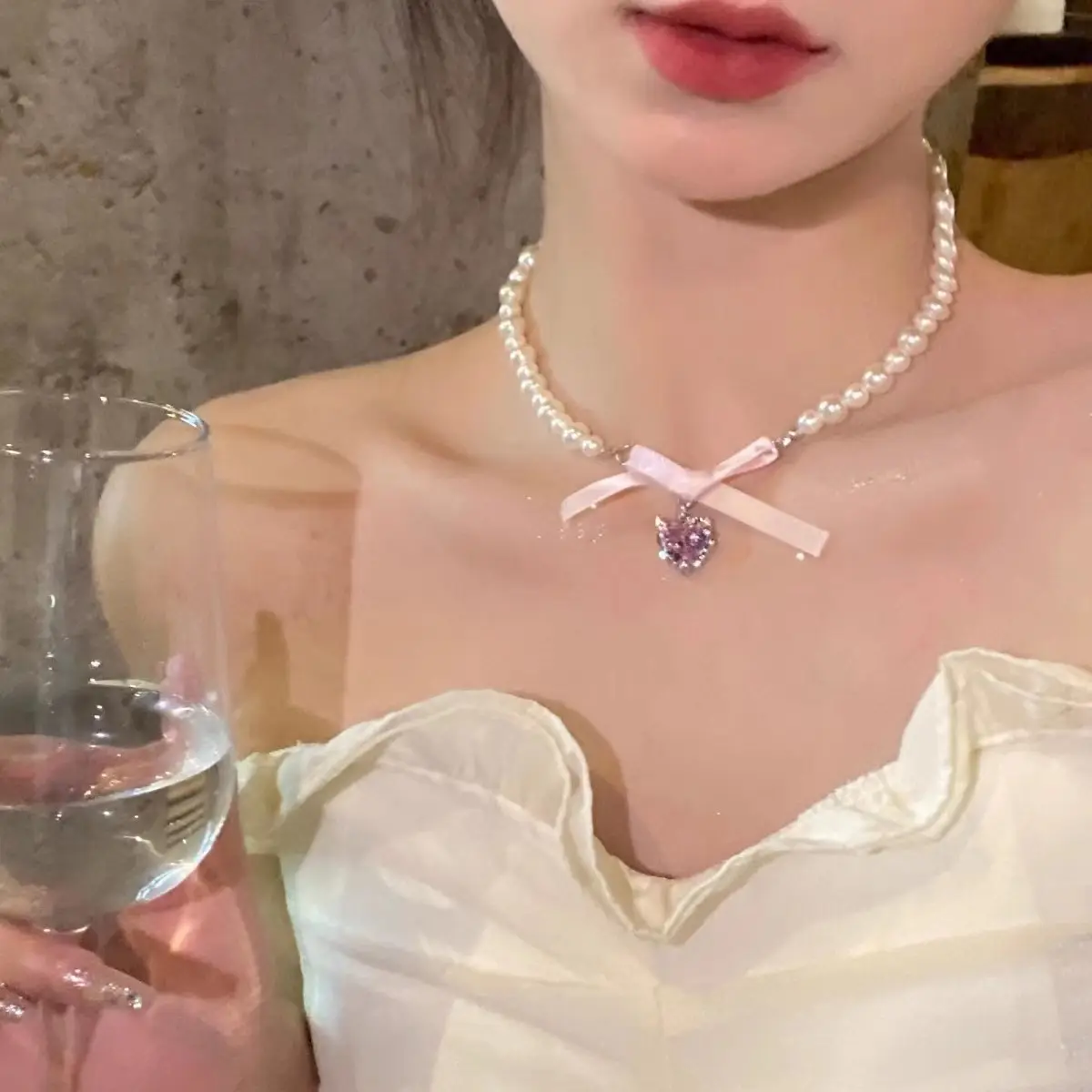 French Style Pearl Bow Necklace for Women - Image 18