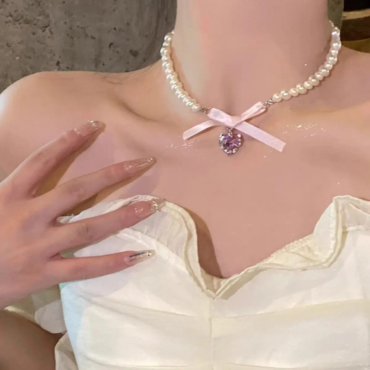 French Style Pearl Bow Necklace for Women - Image 19