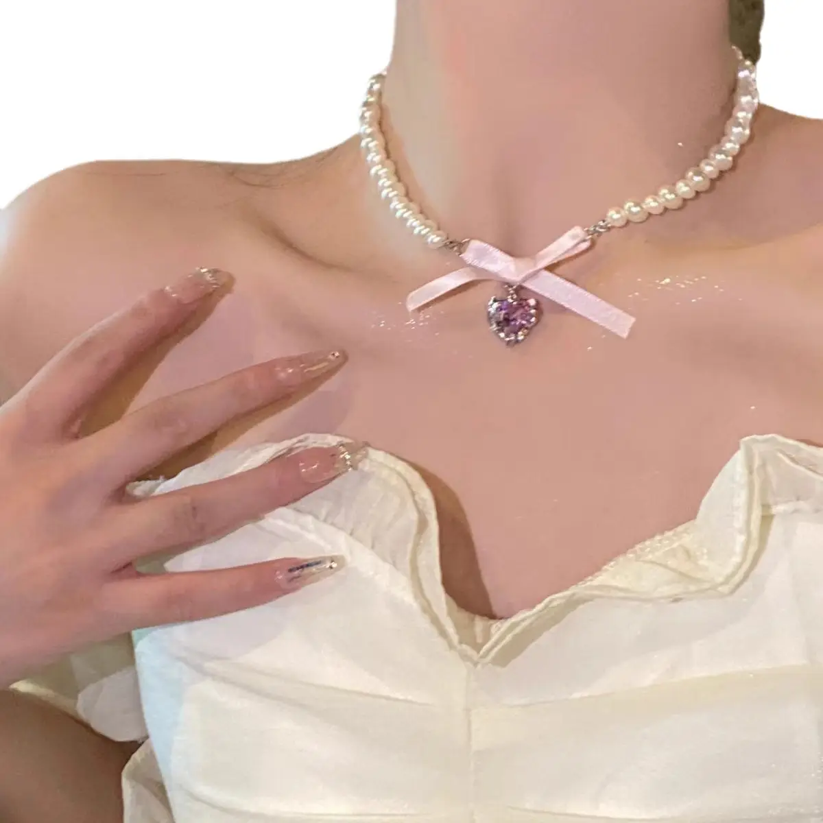 French Style Pearl Bow Necklace for Women - Image 20