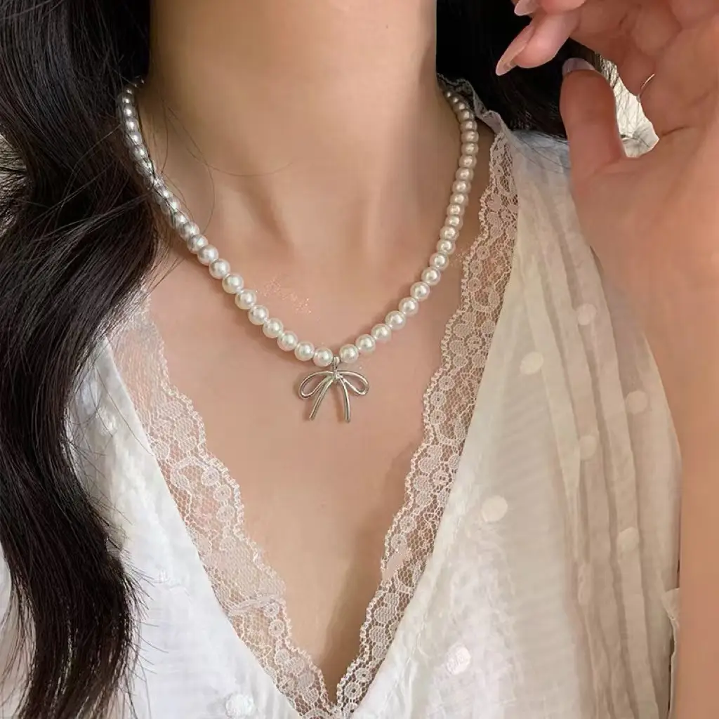 French Style Pearl Bow Necklace for Women — feature 24