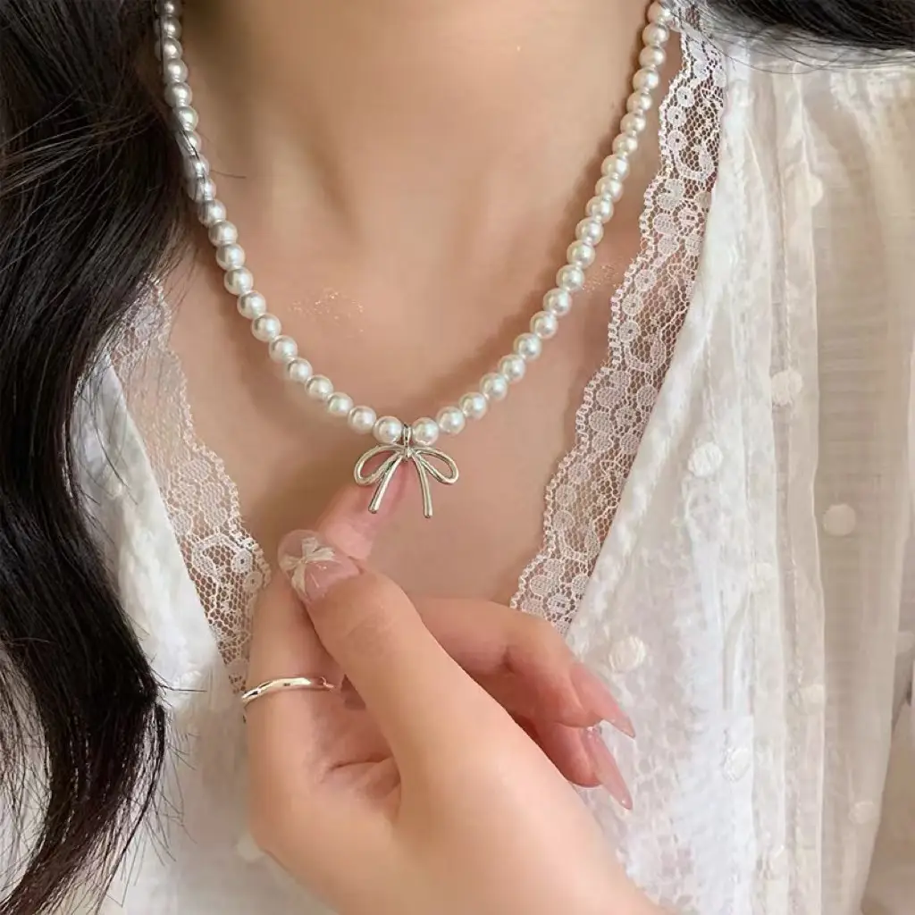 French Style Pearl Bow Necklace for Women — feature 25