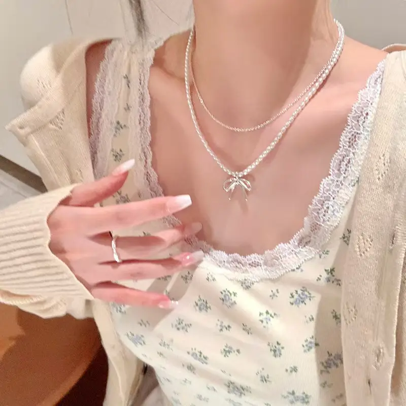 French Style Pearl Bow Necklace for Women — feature 29