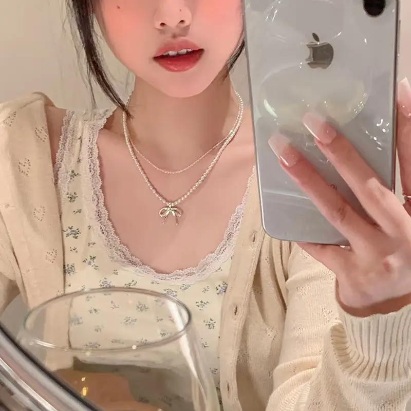 French Style Pearl Bow Necklace for Women — feature 30