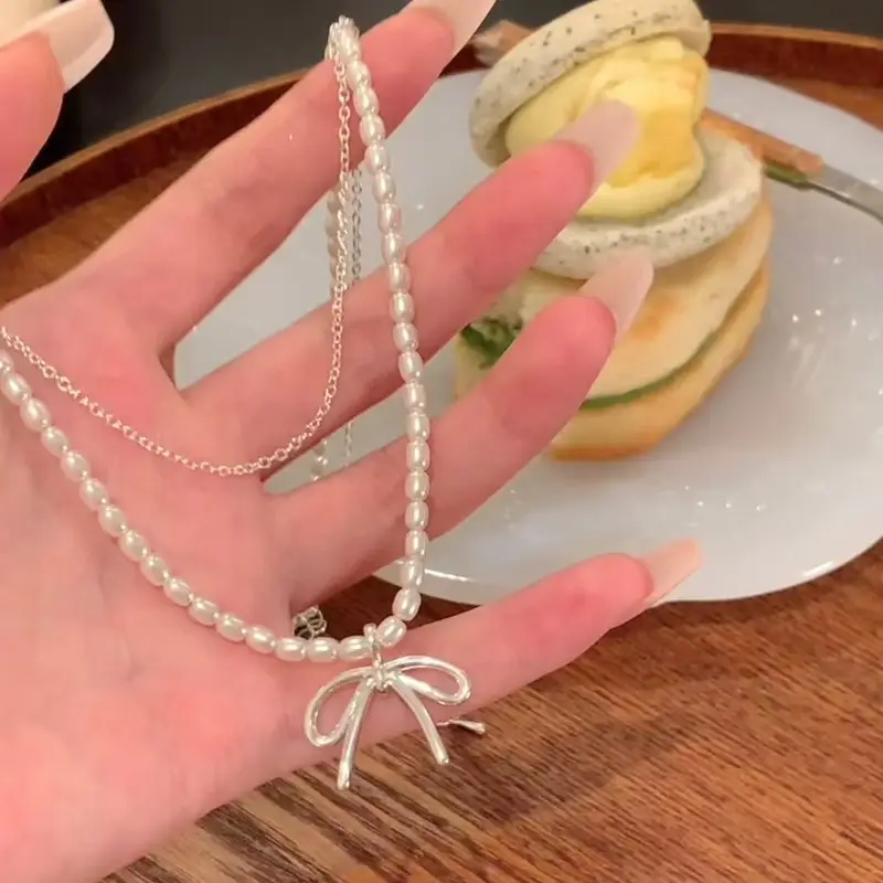 French Style Pearl Bow Necklace for Women — feature 31