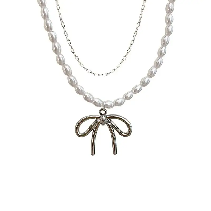 French Style Pearl Bow Necklace for Women — feature 32