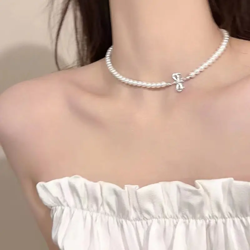 French Style Pearl Bow Necklace for Women — feature 46