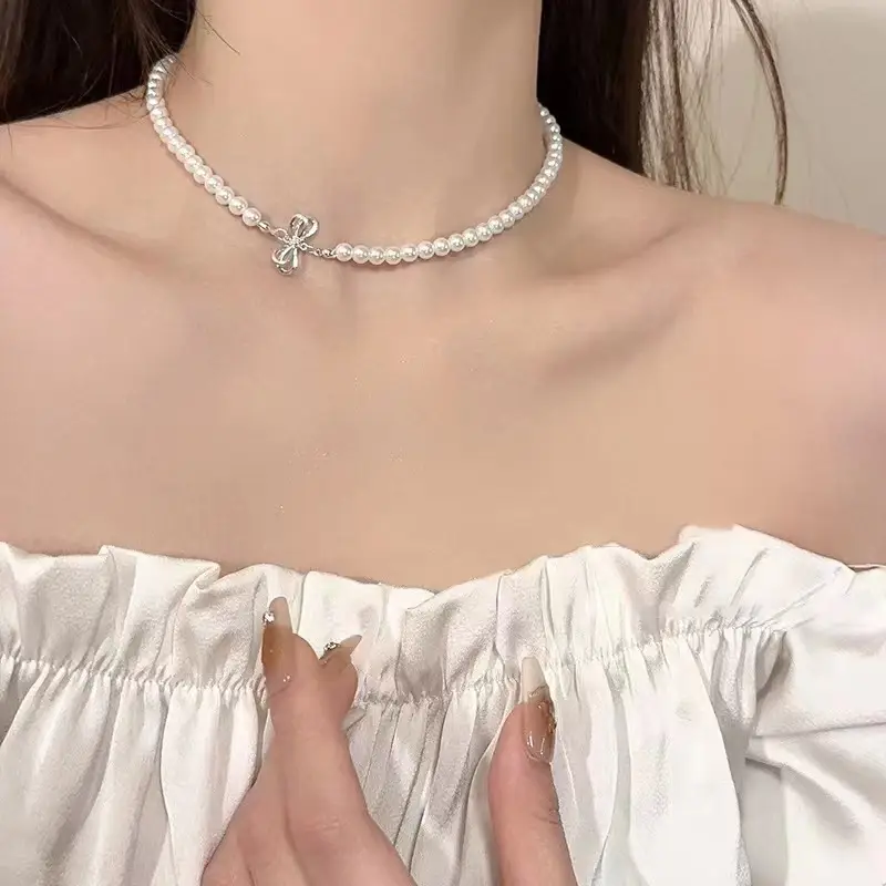 French Style Pearl Bow Necklace for Women — feature 49