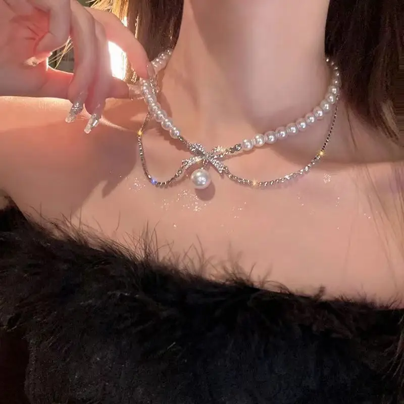 French Style Pearl Bow Necklace for Women — feature 7